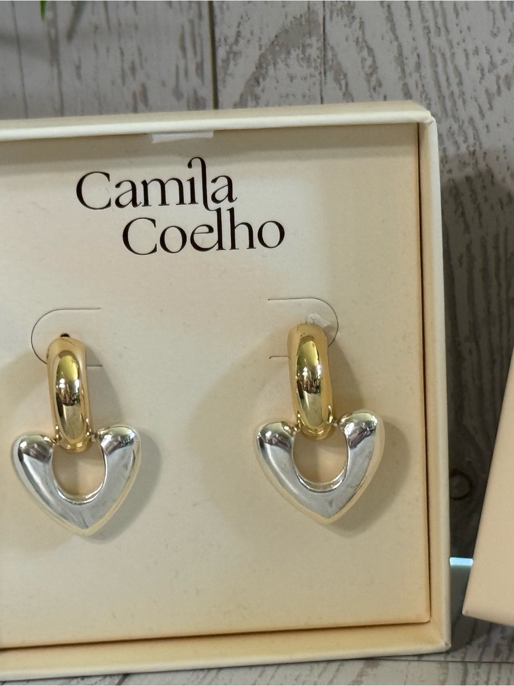 Camila Coelho Two-Tone Heart Drop Hoop Earrings - Gold & Silver